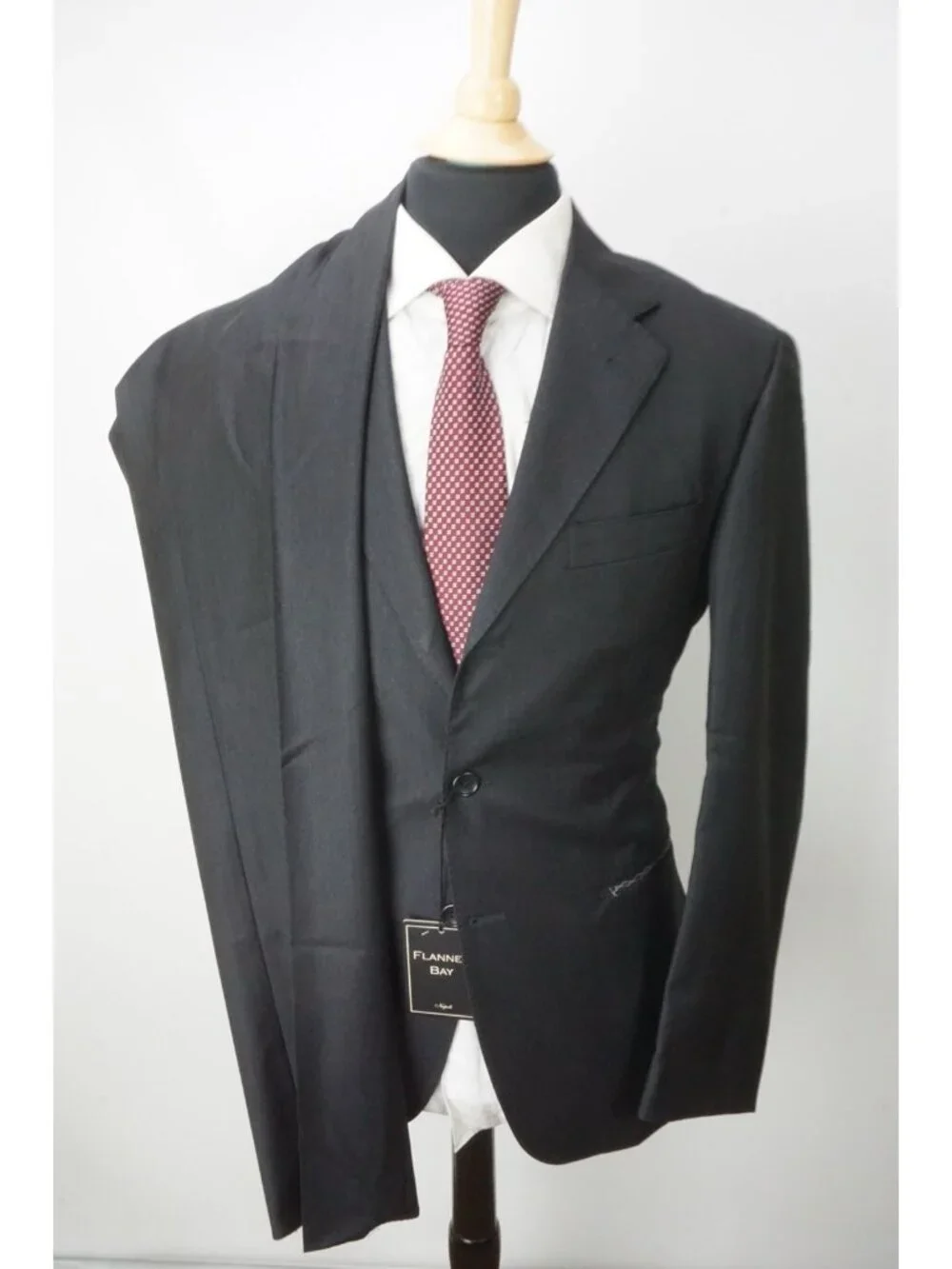 Flannel Bay Charcoal Gray S110s Wool 2 Pc Suit Jacket Pant 38 Brand New
